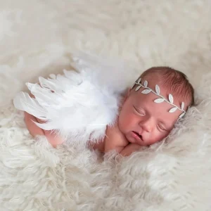 2pcs Newborn Baby Angel Feather Wings with Leaf Flower Headband